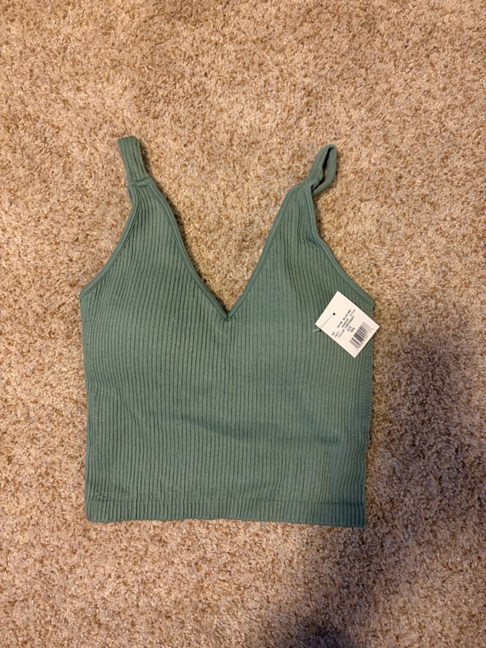 Wishlist Ribbed V-Neck Padded Cropped Tank in Sage